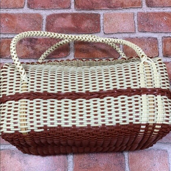 Elegant Cream and Brown Woven Tote with Curved Handles - Picture 6 of 11